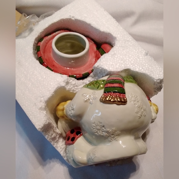 Fitz & Floyd Classics Frosty Folks Snowman Puppy Candy Jar - Picture 10 of 12